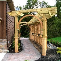 wood pergola with custom molding on the posts by elyria fence
