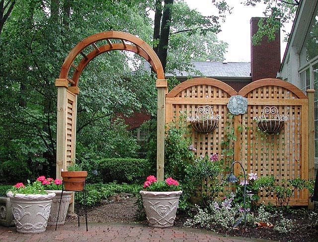 Four Foot Wide Arbor With Arched EFI Square Lattice Trellis By Elyria Fence