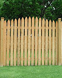 spaced arched white cedar wood picket fence by elyria fence