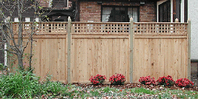 Good Neighbor Cedar Privacy Fence with square lattice by Elyria Fence