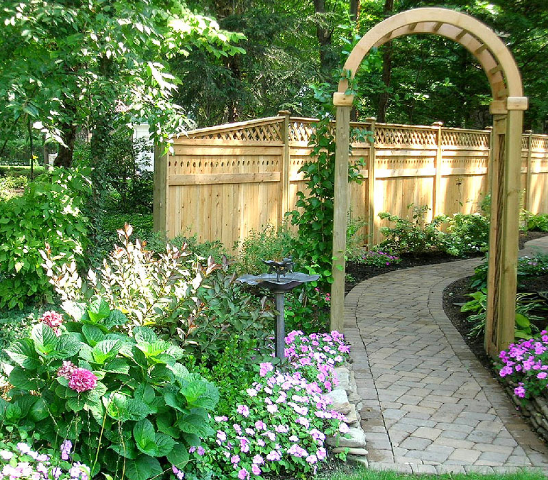Wood Garden Arch with Solid Good Neighbor With Diagonal Lattice Fence ...